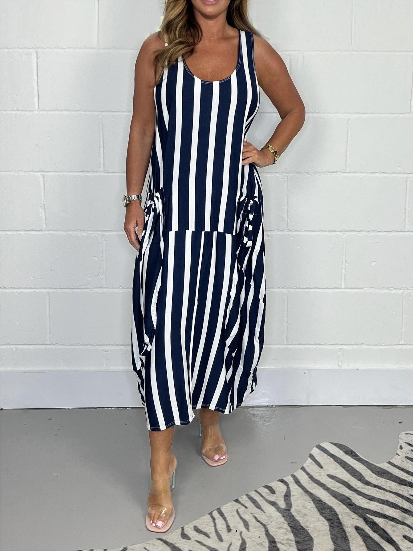 Elsa | Stilvolles Kleid aus Baumwollmischung mit Streifenmuster