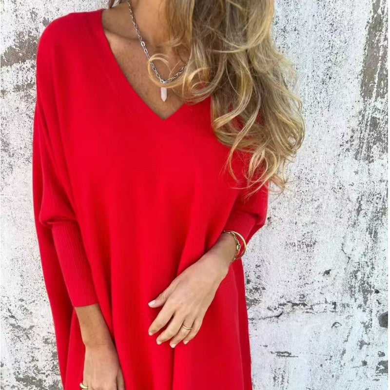 Birgit | Oversize-Strick-T-Shirt mit elegantem V-Ausschnitt