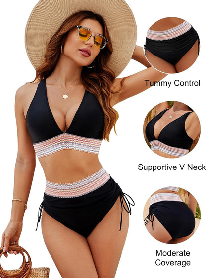 Mary | Elegantes Bikini-Set mit hoher Taille und V-Ausschnitt