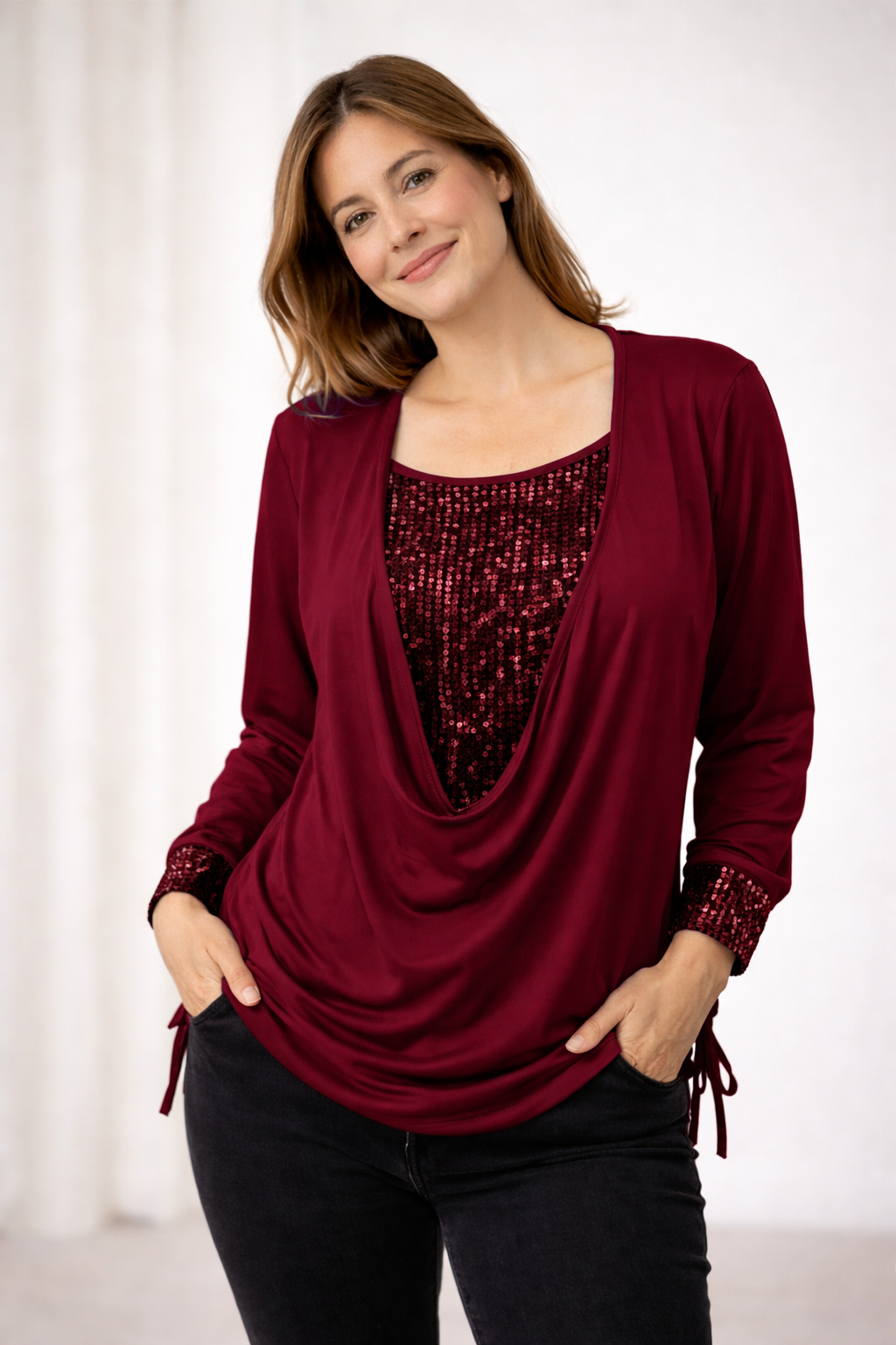 Adelheid | Elegante Damenbluse mit Pailletten-Detail