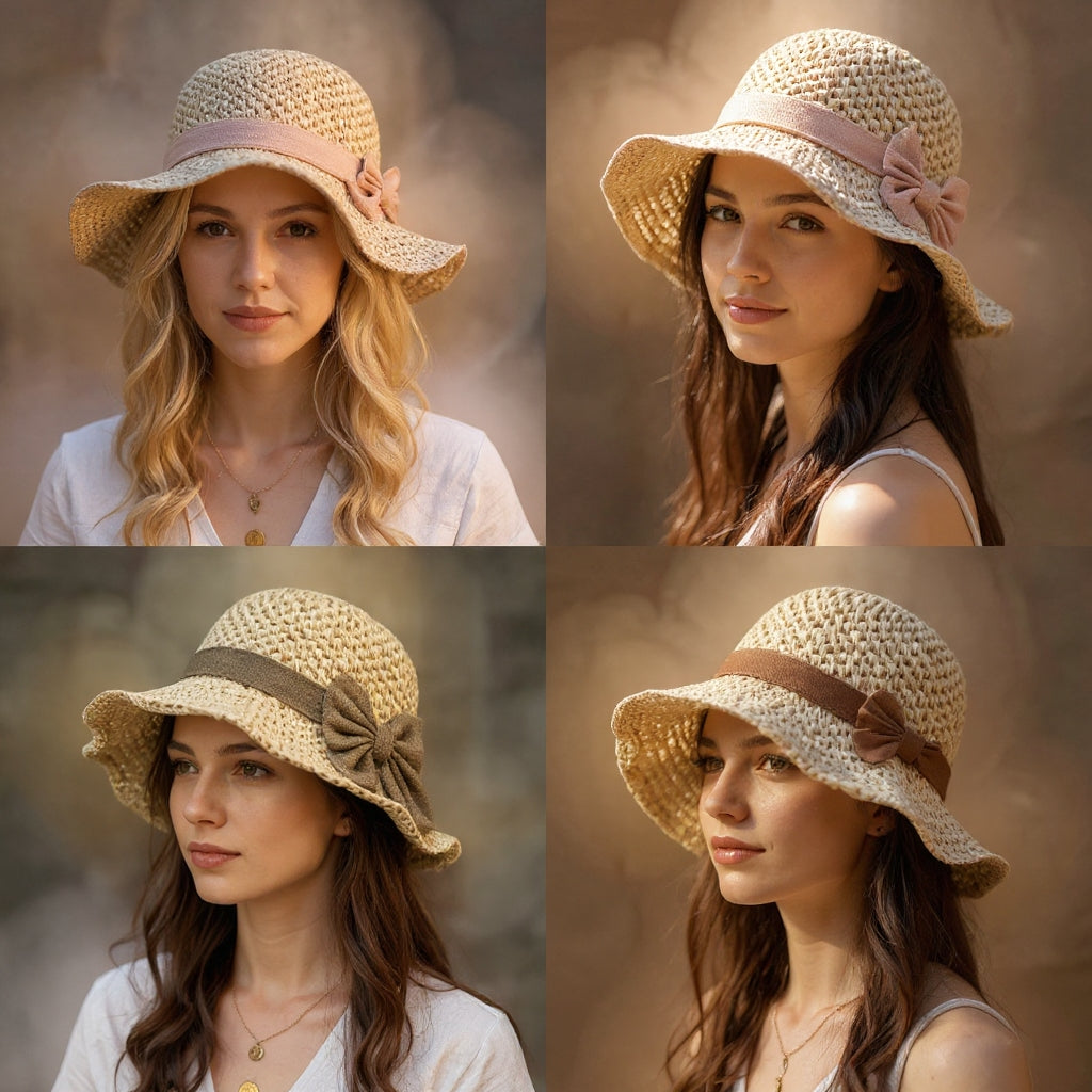 Gabriele | Eleganter, handgefertigter Sonnenhut mit Vintage-Schleife