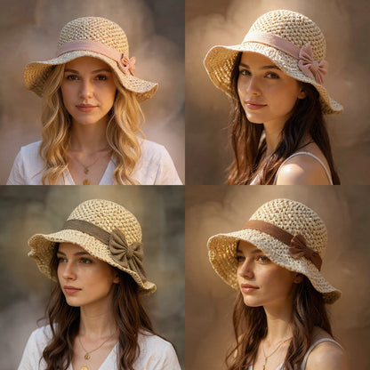 Gabriele | Eleganter, handgefertigter Sonnenhut mit Vintage-Schleife