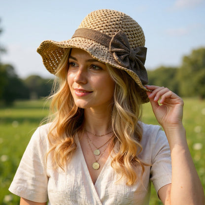 Gabriele | Eleganter, handgefertigter Sonnenhut mit Vintage-Schleife