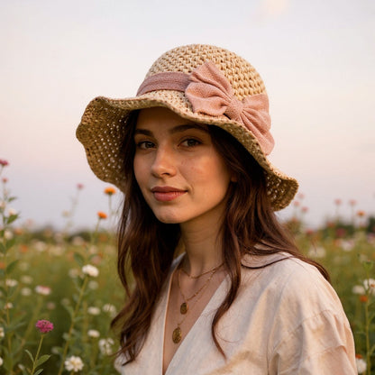 Gabriele | Eleganter, handgefertigter Sonnenhut mit Vintage-Schleife