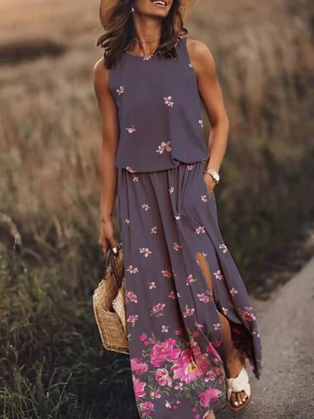 Jennifer | Elegantes Maxikleid mit floralem Bohemian-Print