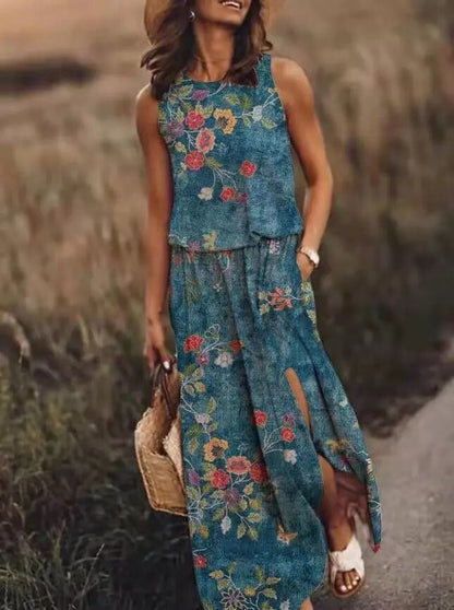 Jennifer | Elegantes Maxikleid mit floralem Bohemian-Print
