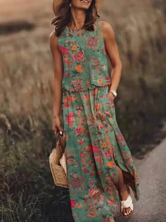 Jennifer | Elegantes Maxikleid mit floralem Bohemian-Print