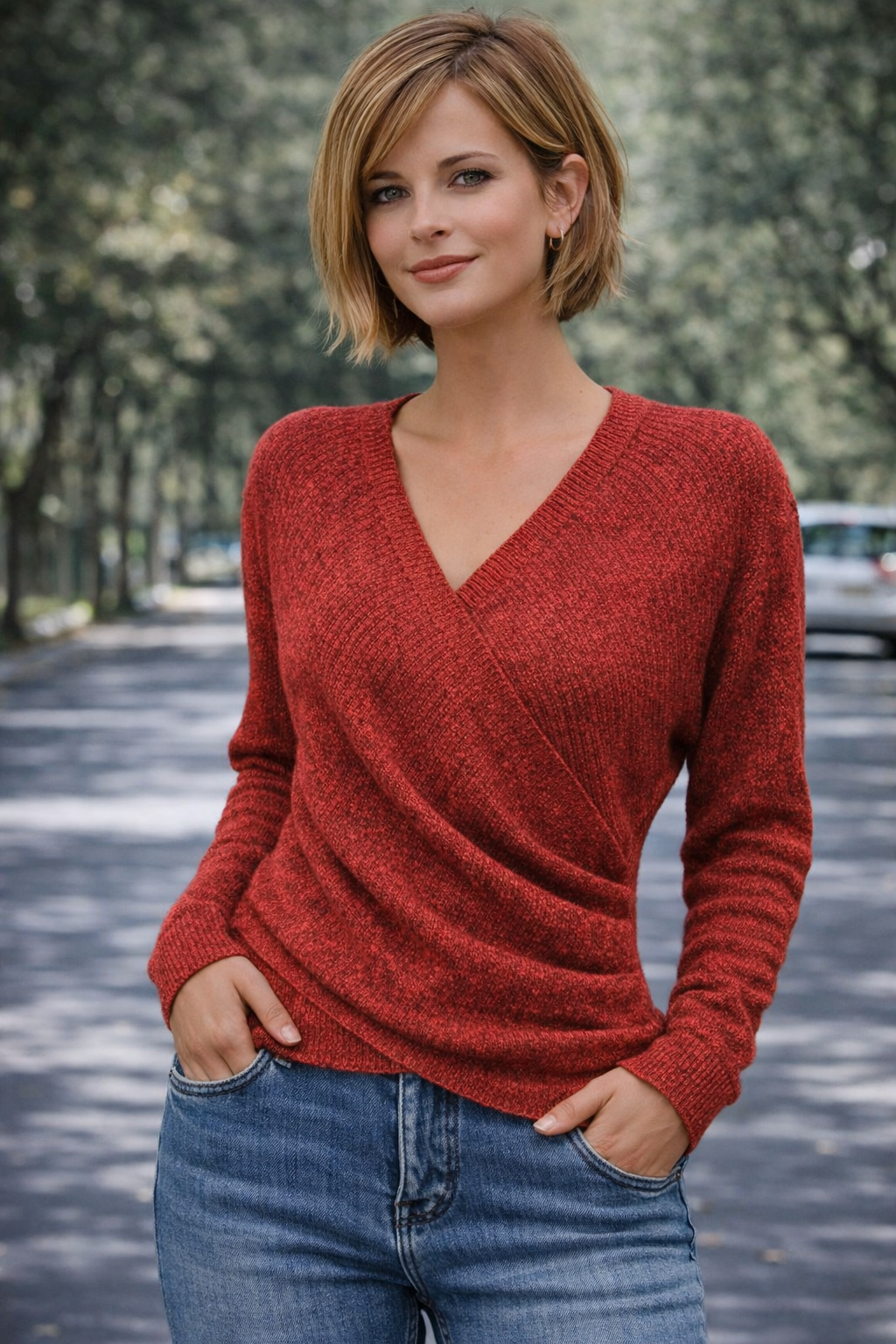Angelika | Eleganter V-Ausschnitt Damenpullover