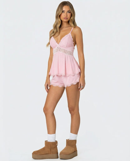Angelika | Elegantes Damen-Pyjama-Set mit Spitzenbesatz