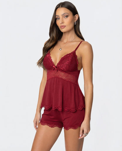 Angelika | Elegantes Damen-Pyjama-Set mit Spitzenbesatz