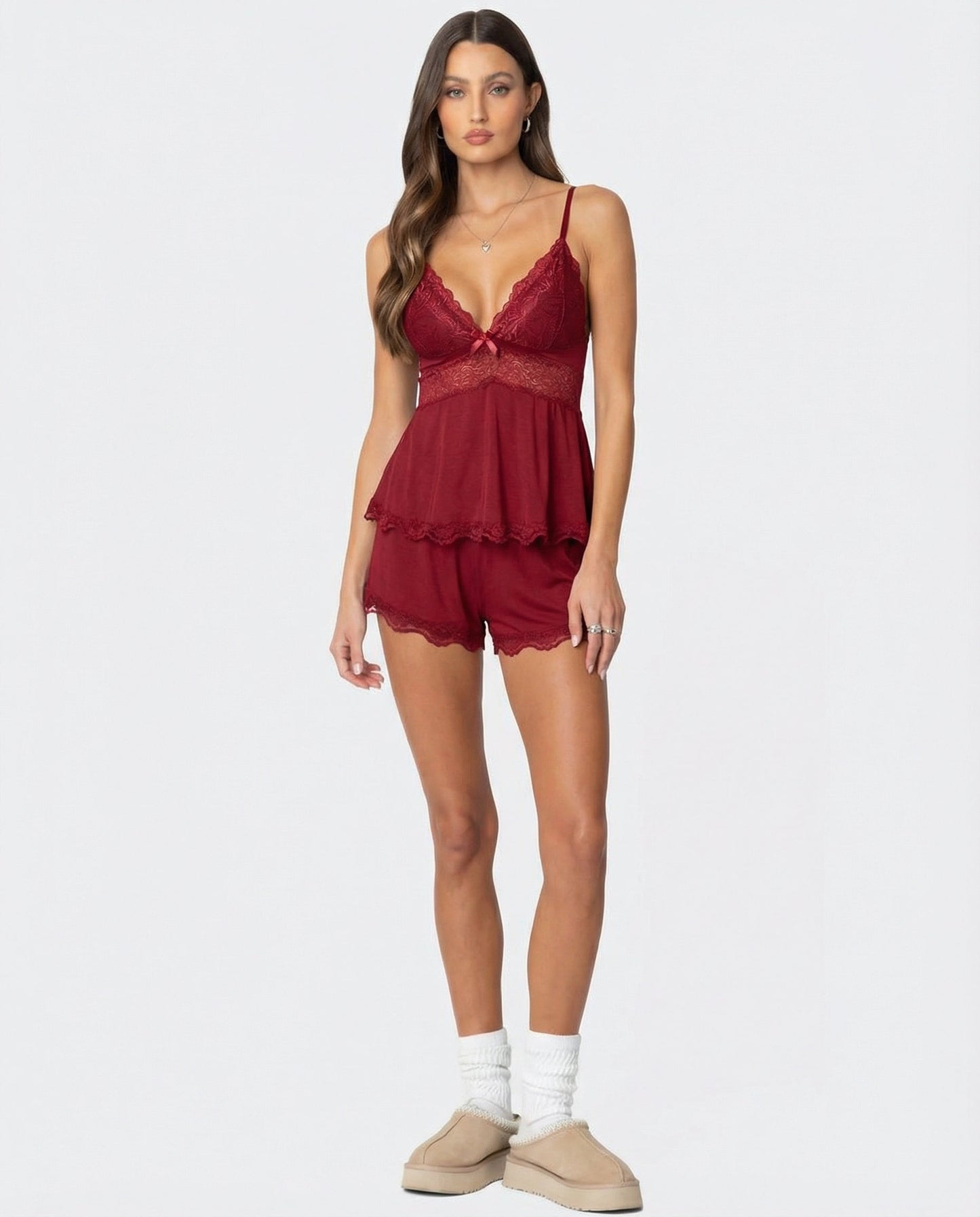 Angelika | Elegantes Damen-Pyjama-Set mit Spitzenbesatz