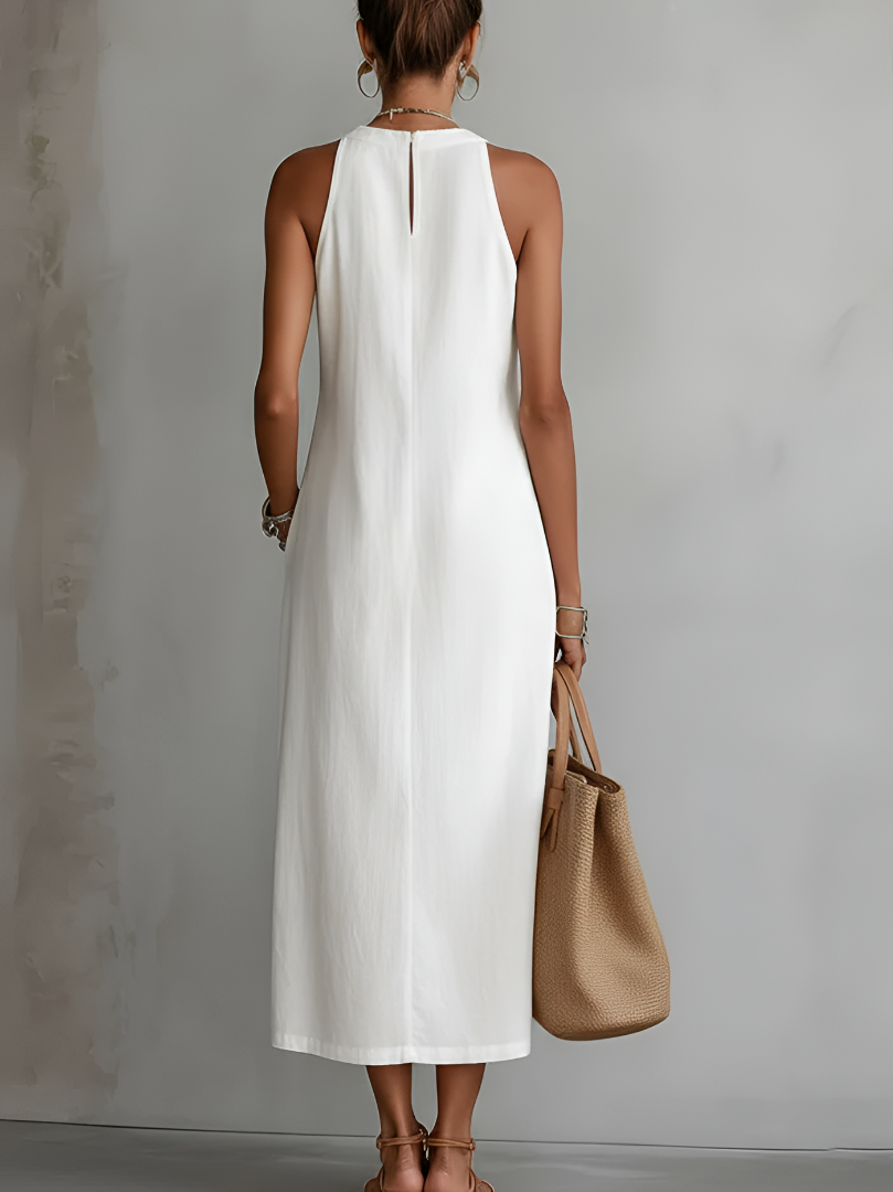 Heinz | Elegantes Leinen-Midikleid mit luftigem Rundhalsausschnitt
