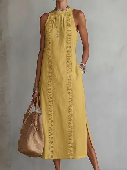 Heinz | Elegantes Leinen-Midikleid mit luftigem Rundhalsausschnitt
