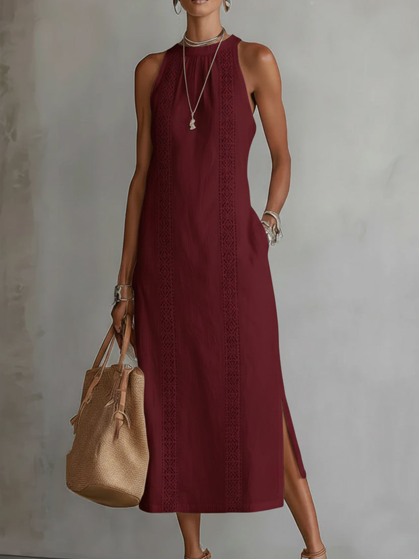 Heinz | Elegantes Leinen-Midikleid mit luftigem Rundhalsausschnitt