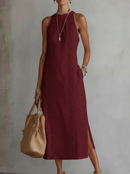 Heinz | Elegantes Leinen-Midikleid mit luftigem Rundhalsausschnitt