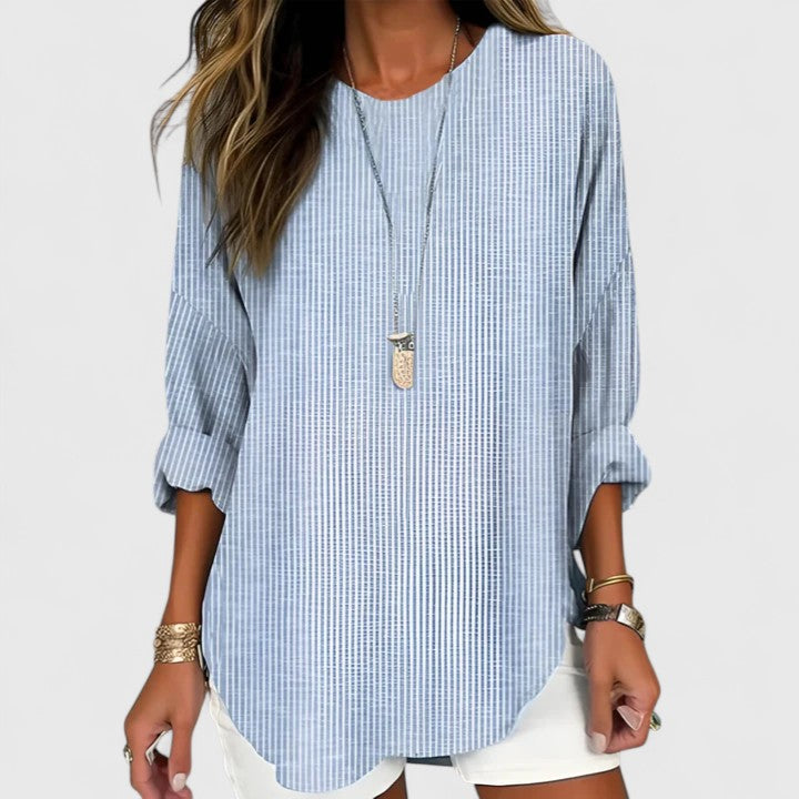 Luviaren™ | Gestreifte Bluse Adeline mit Rundhalsausschnitt