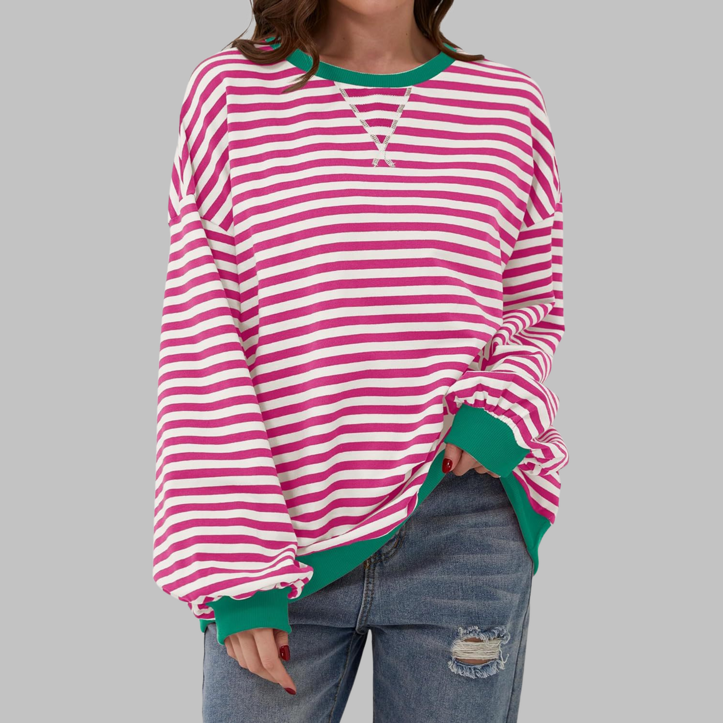 Clara | Gestreiftes Retro-Sweatshirt mit Kontrastdetails