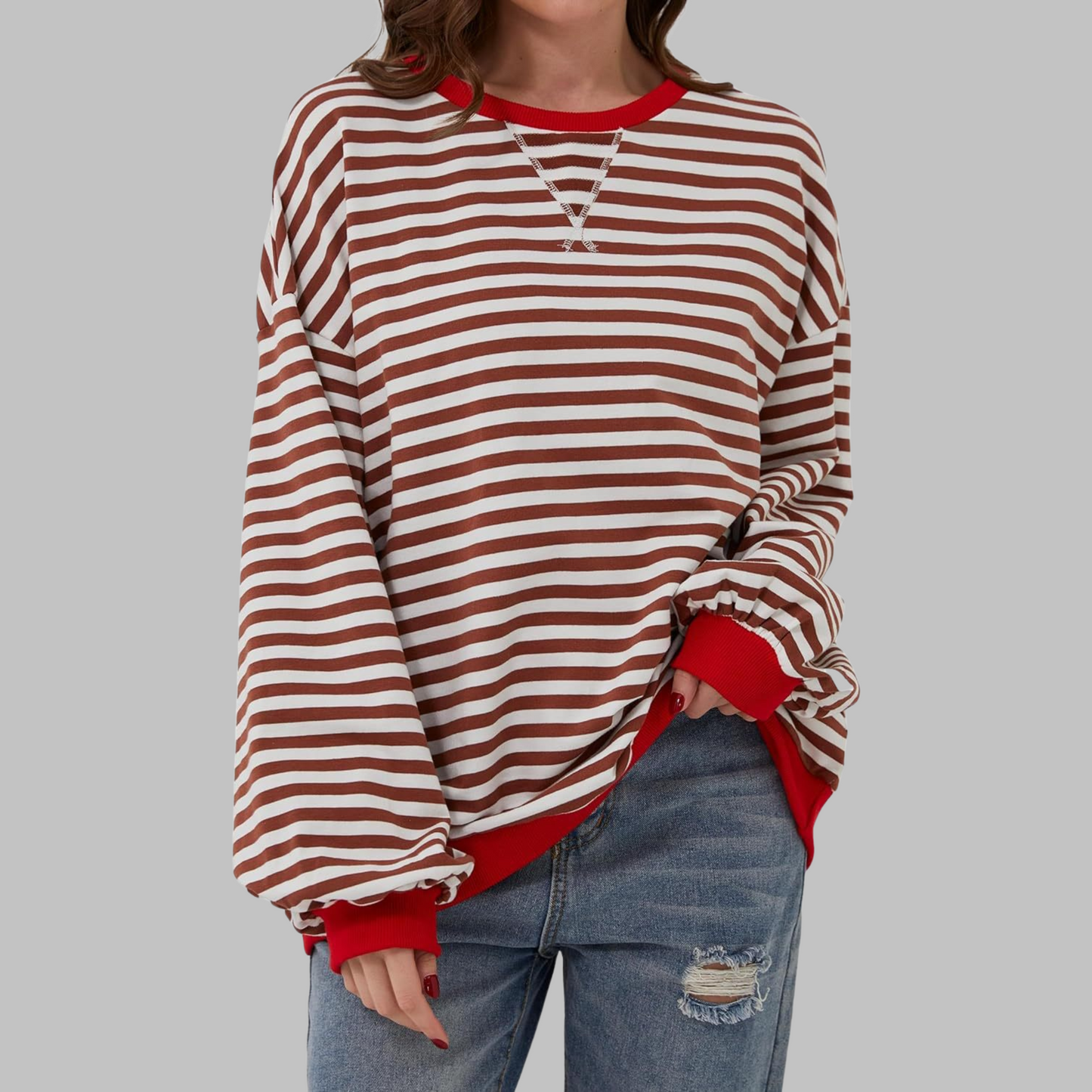Clara | Gestreiftes Retro-Sweatshirt mit Kontrastdetails