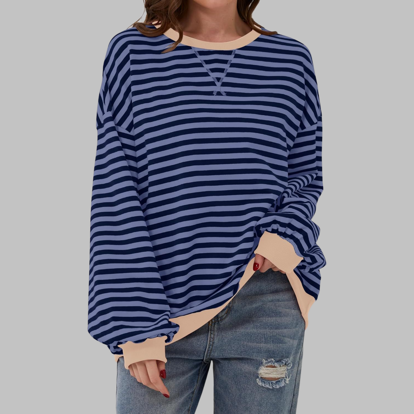 Clara | Gestreiftes Retro-Sweatshirt mit Kontrastdetails