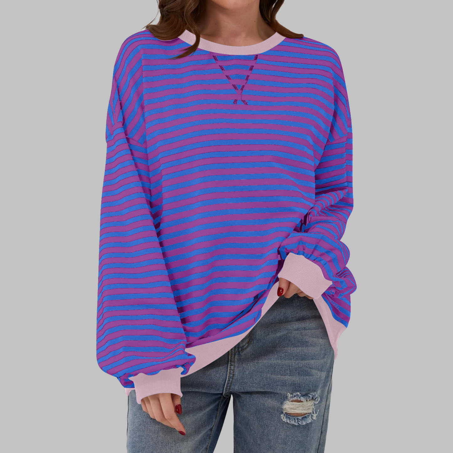 Clara | Gestreiftes Retro-Sweatshirt mit Kontrastdetails