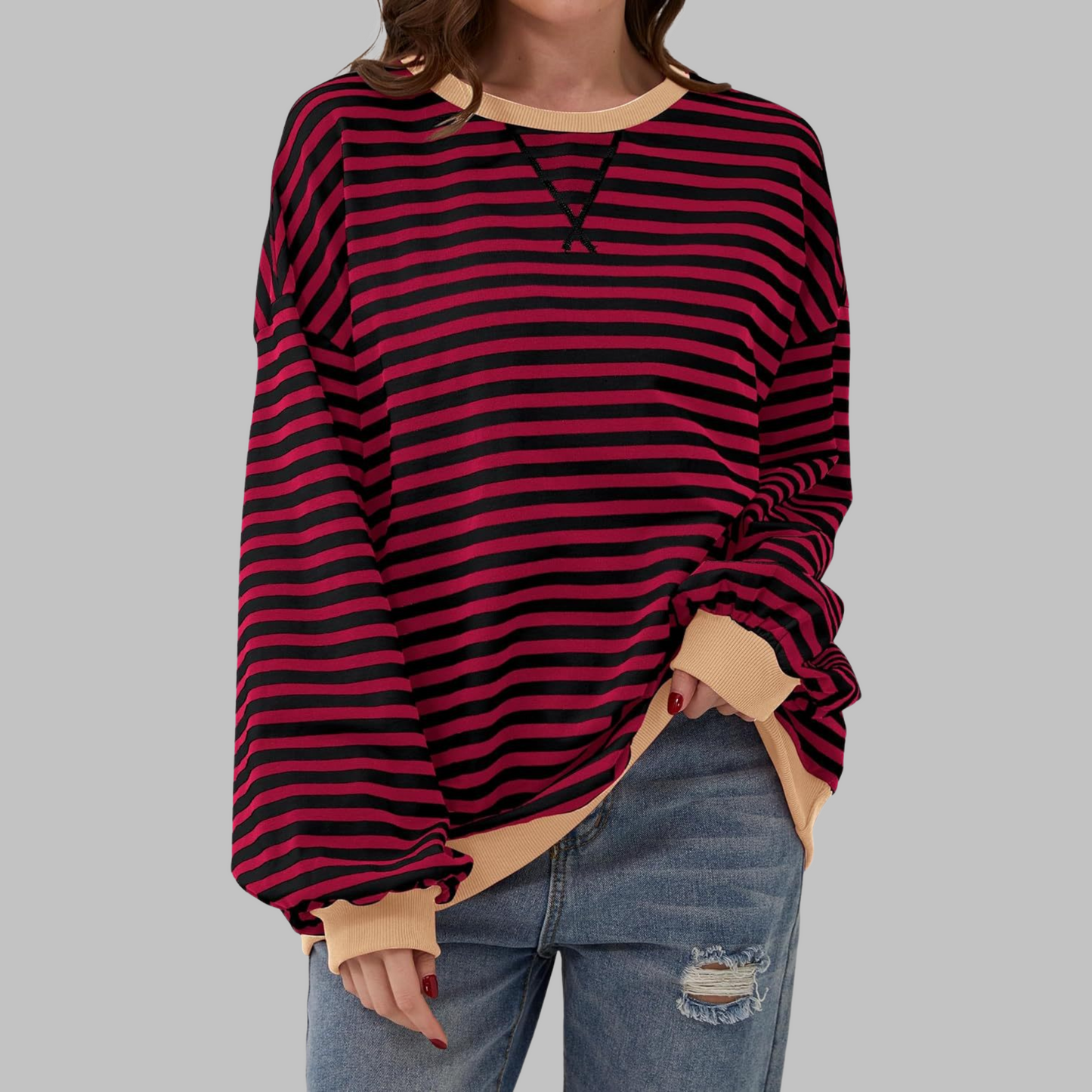 Clara | Gestreiftes Retro-Sweatshirt mit Kontrastdetails