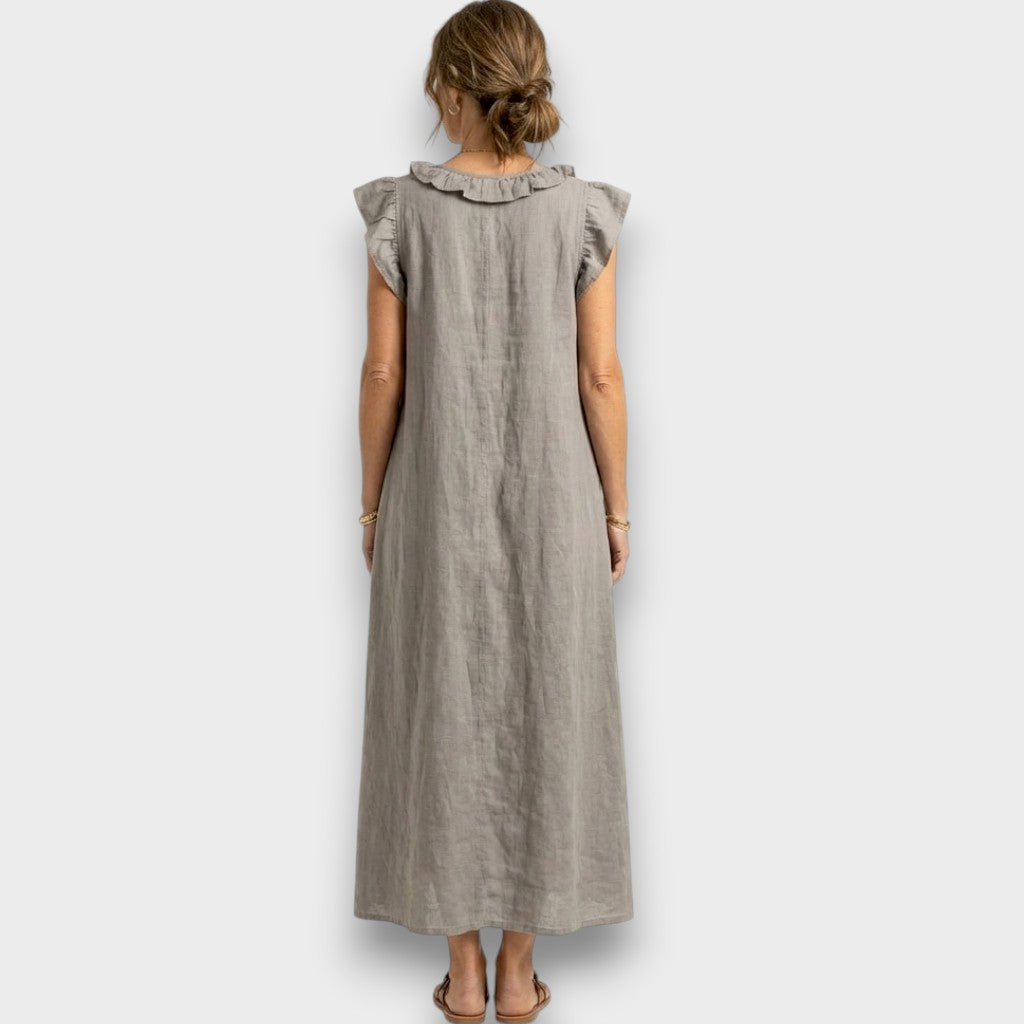 Esmee | Elegantes Leinen-Maxikleid mit floraler Stickerei