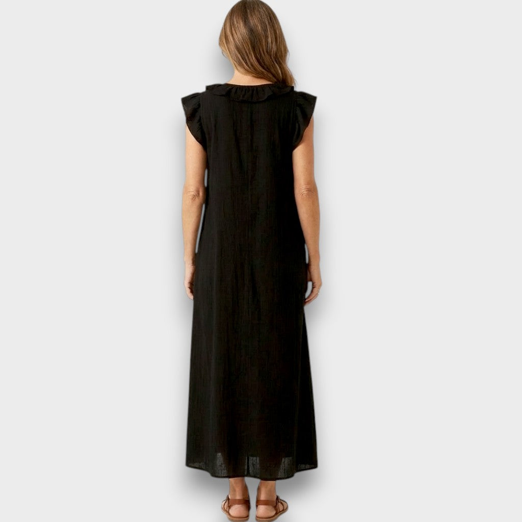 Esmee | Elegantes Leinen-Maxikleid mit floraler Stickerei