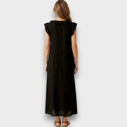 Esmee | Elegantes Leinen-Maxikleid mit floraler Stickerei