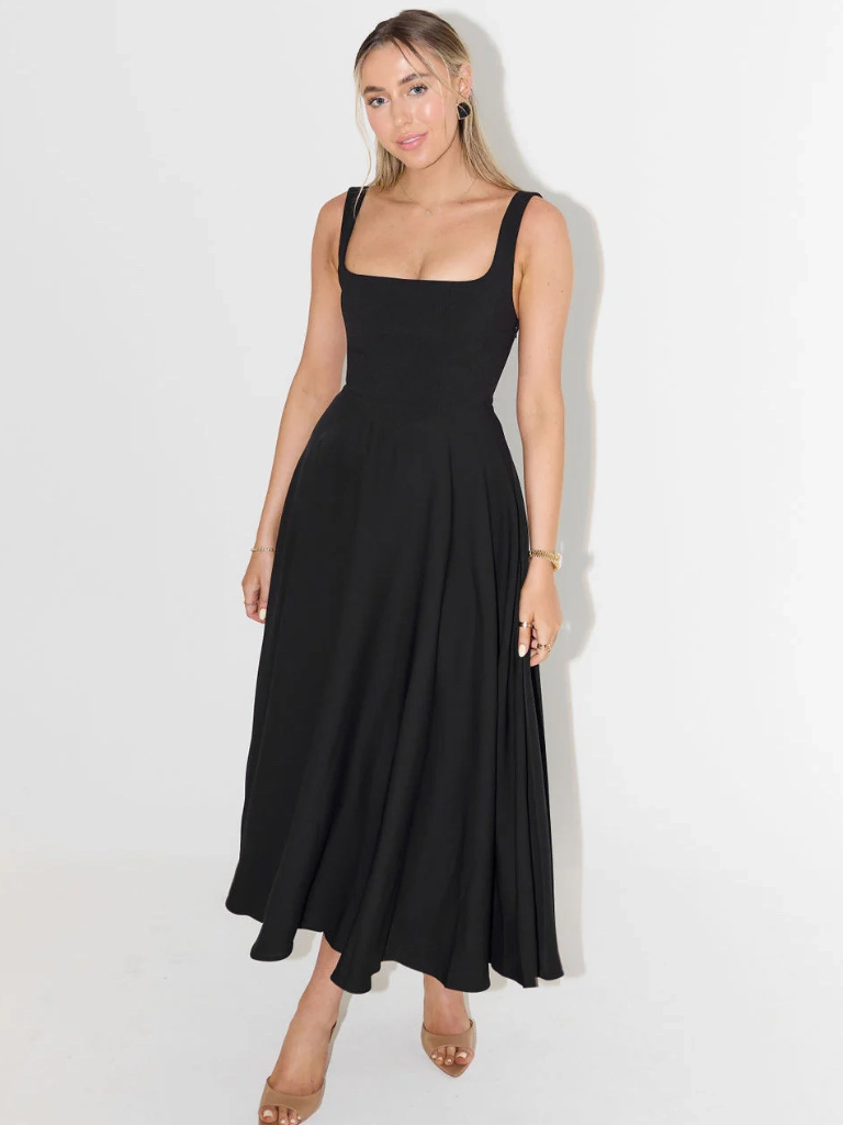 Antje | Elegantes Midi Kleid mit Eckigem Ausschnitt