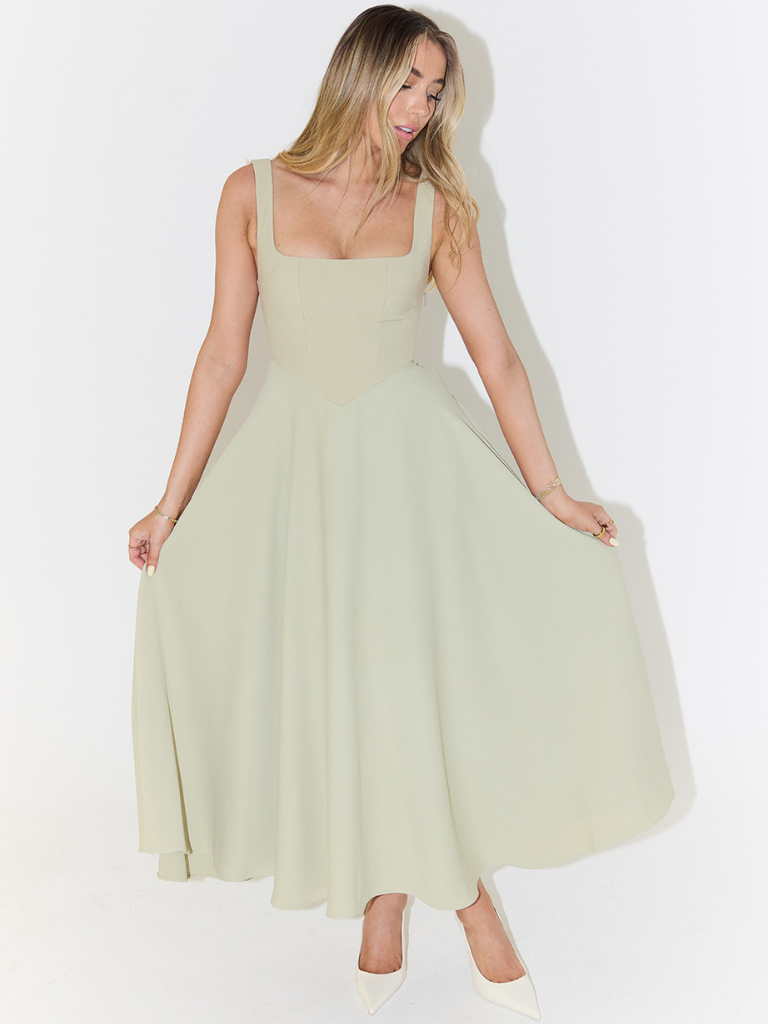 Antje | Elegantes Midi Kleid mit Eckigem Ausschnitt