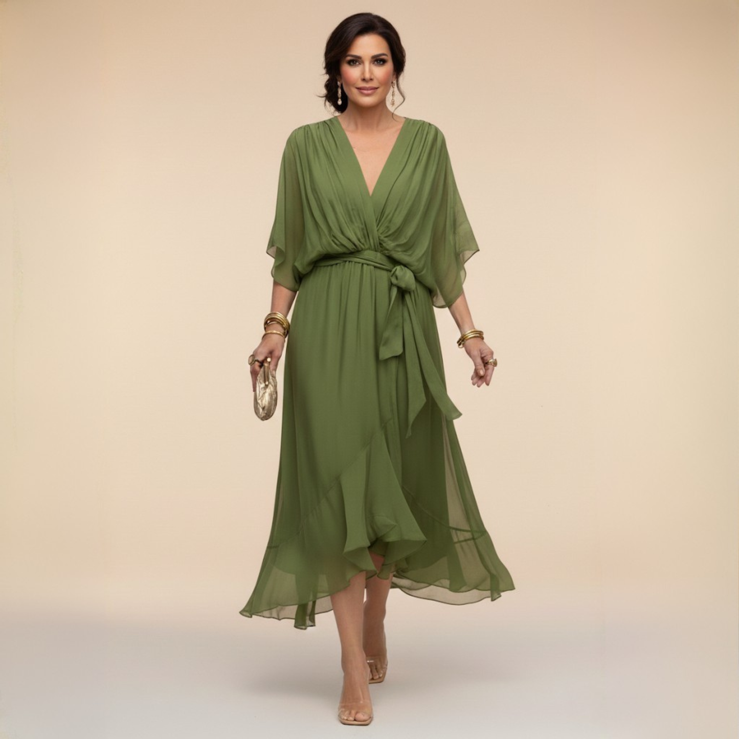 Barbara | Midikleid im Wickelstil mit V-Ausschnitt