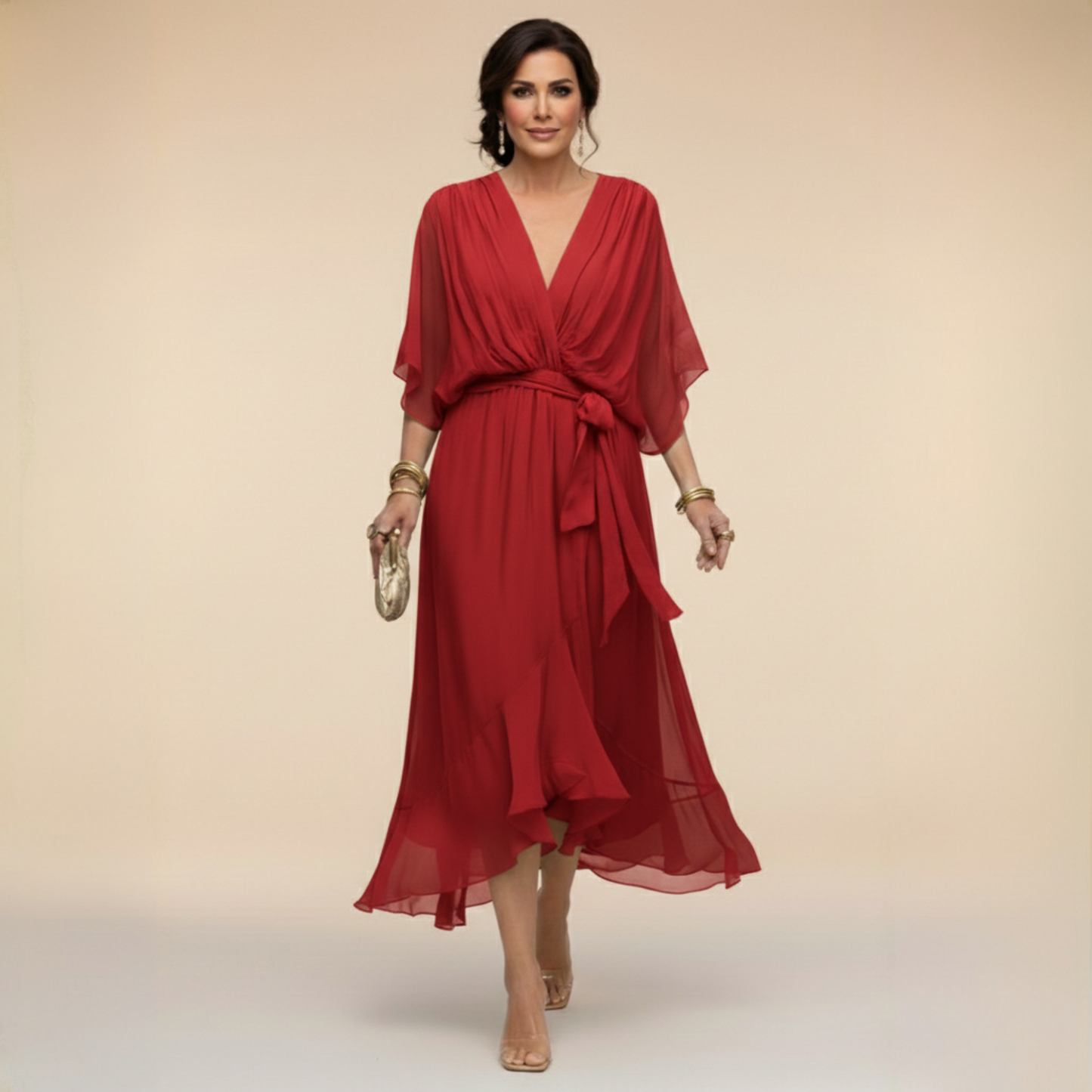Barbara | Midikleid im Wickelstil mit V-Ausschnitt