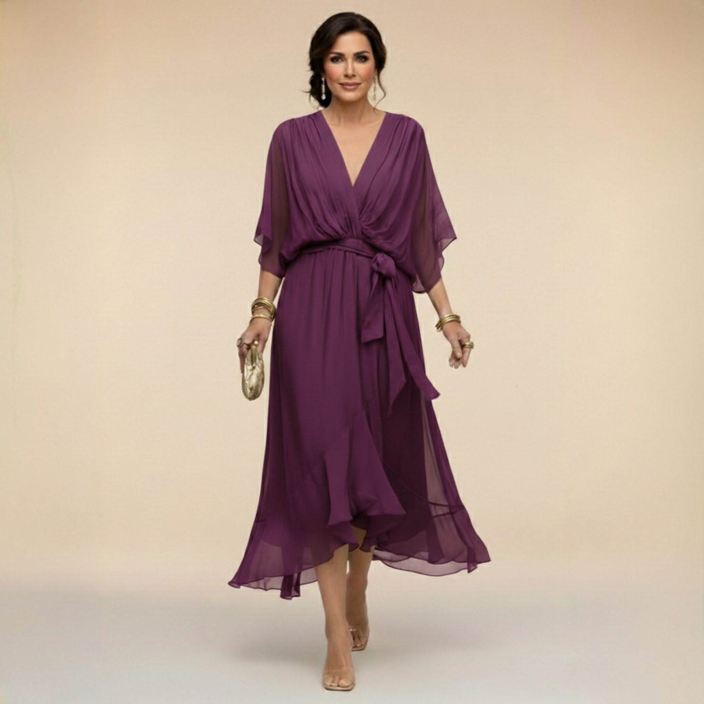 Barbara | Midikleid im Wickelstil mit V-Ausschnitt