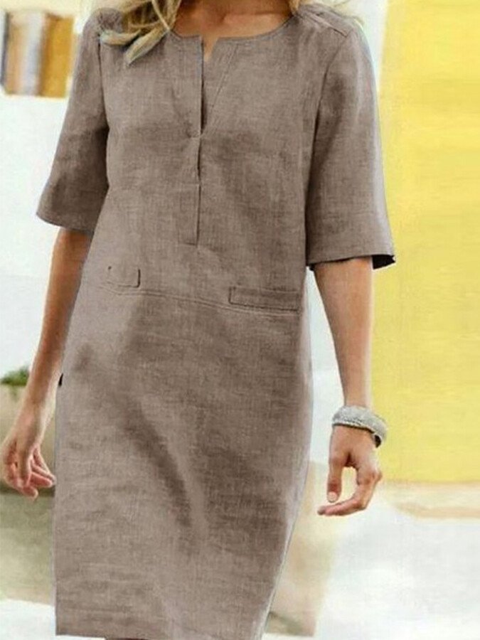 Laura | Elegantes Etuikleid mit Split-Neck für Damen