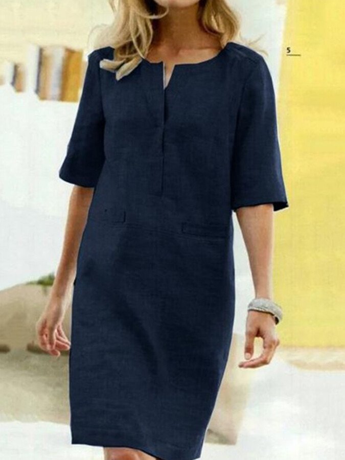 Laura | Elegantes Etuikleid mit Split-Neck für Damen