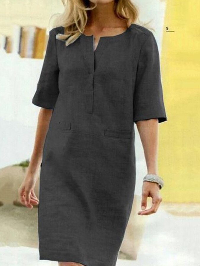 Laura | Elegantes Etuikleid mit Split-Neck für Damen