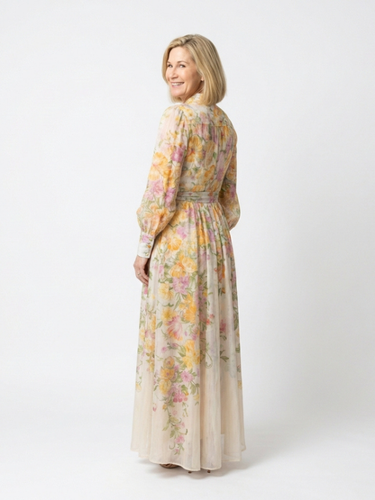 Katja | Elegantes Floral-Maxikleid mit langen Ärmeln
