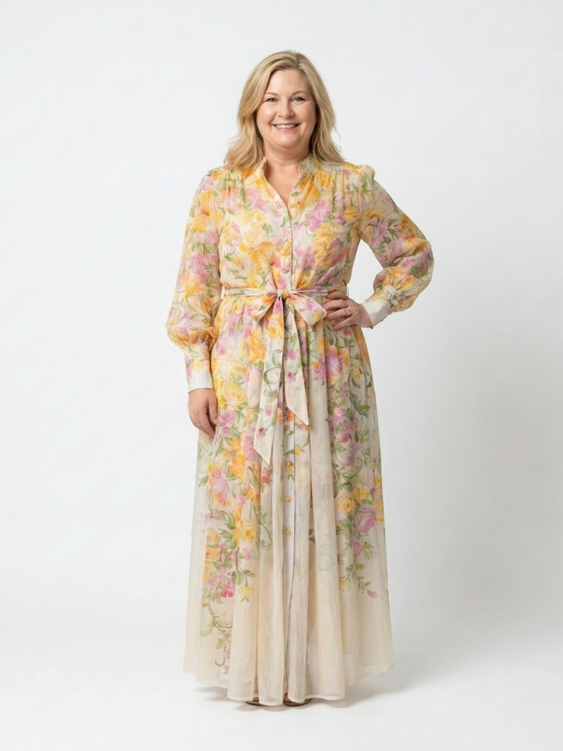 Katja | Elegantes Floral-Maxikleid mit langen Ärmeln