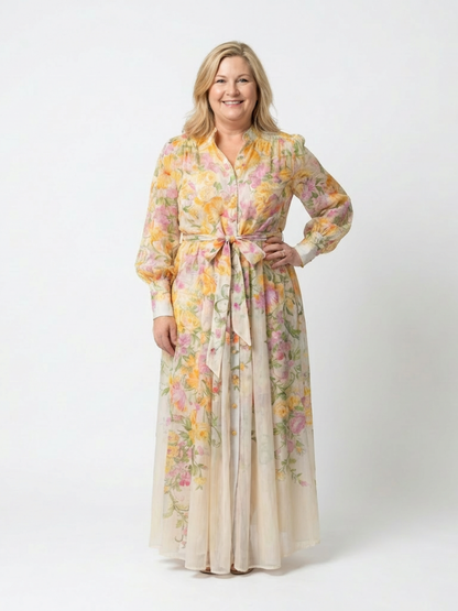 Katja | Elegantes Floral-Maxikleid mit langen Ärmeln