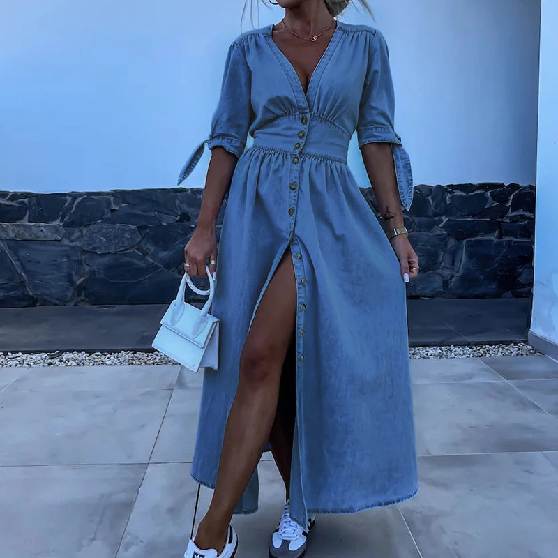 Aurelis™ | Maxikleid mit Schlitz und Knopfleiste