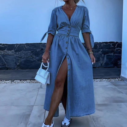 Aurelis™ | Maxikleid mit Schlitz und Knopfleiste