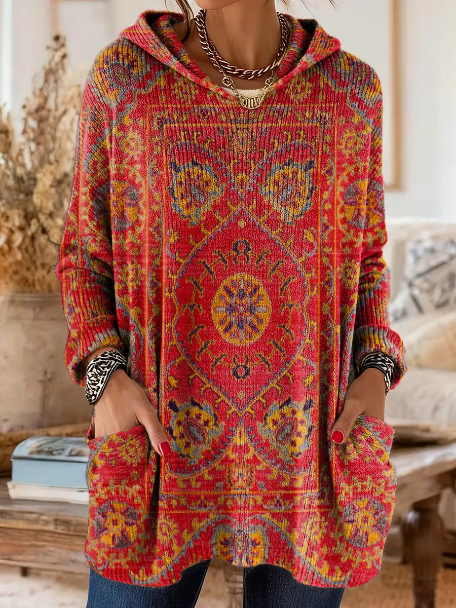 Amelie | Retro Kapuzen-Tunika mit Ethno-Print für Damen
