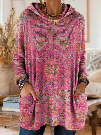 Amelie | Retro Kapuzen-Tunika mit Ethno-Print für Damen