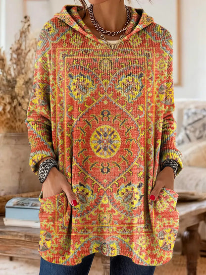 Amelie | Retro Kapuzen-Tunika mit Ethno-Print für Damen