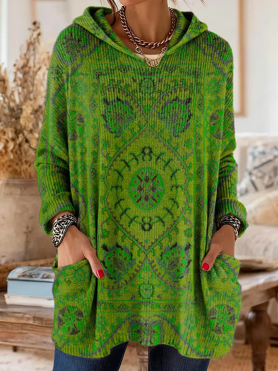 Amelie | Retro Kapuzen-Tunika mit Ethno-Print für Damen