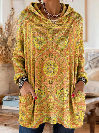 Amelie | Retro Kapuzen-Tunika mit Ethno-Print für Damen
