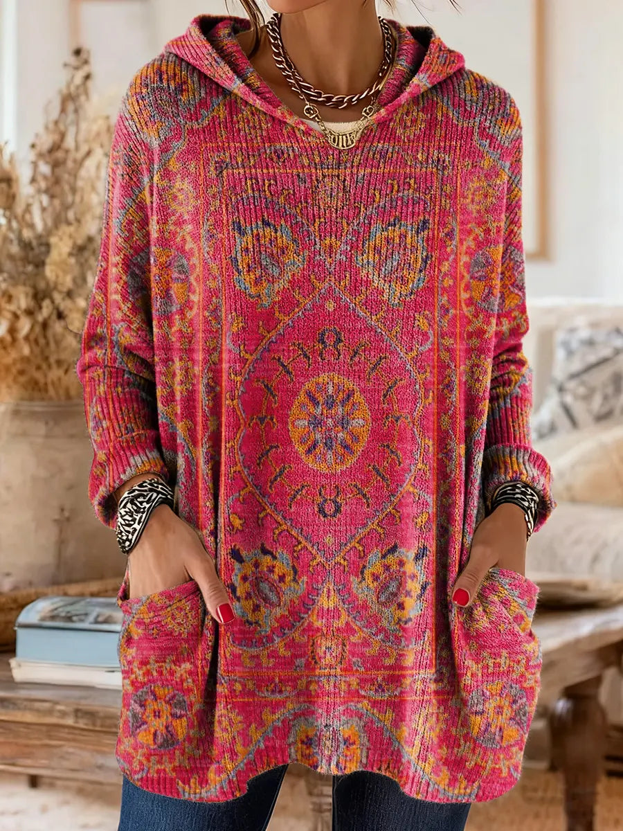 Amelie | Retro Kapuzen-Tunika mit Ethno-Print für Damen