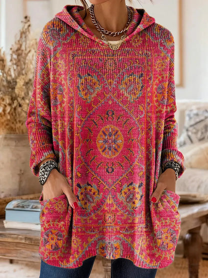 Amelie | Retro Kapuzen-Tunika mit Ethno-Print für Damen