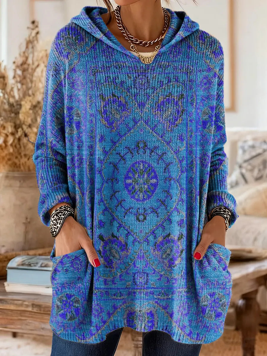 Amelie | Retro Kapuzen-Tunika mit Ethno-Print für Damen
