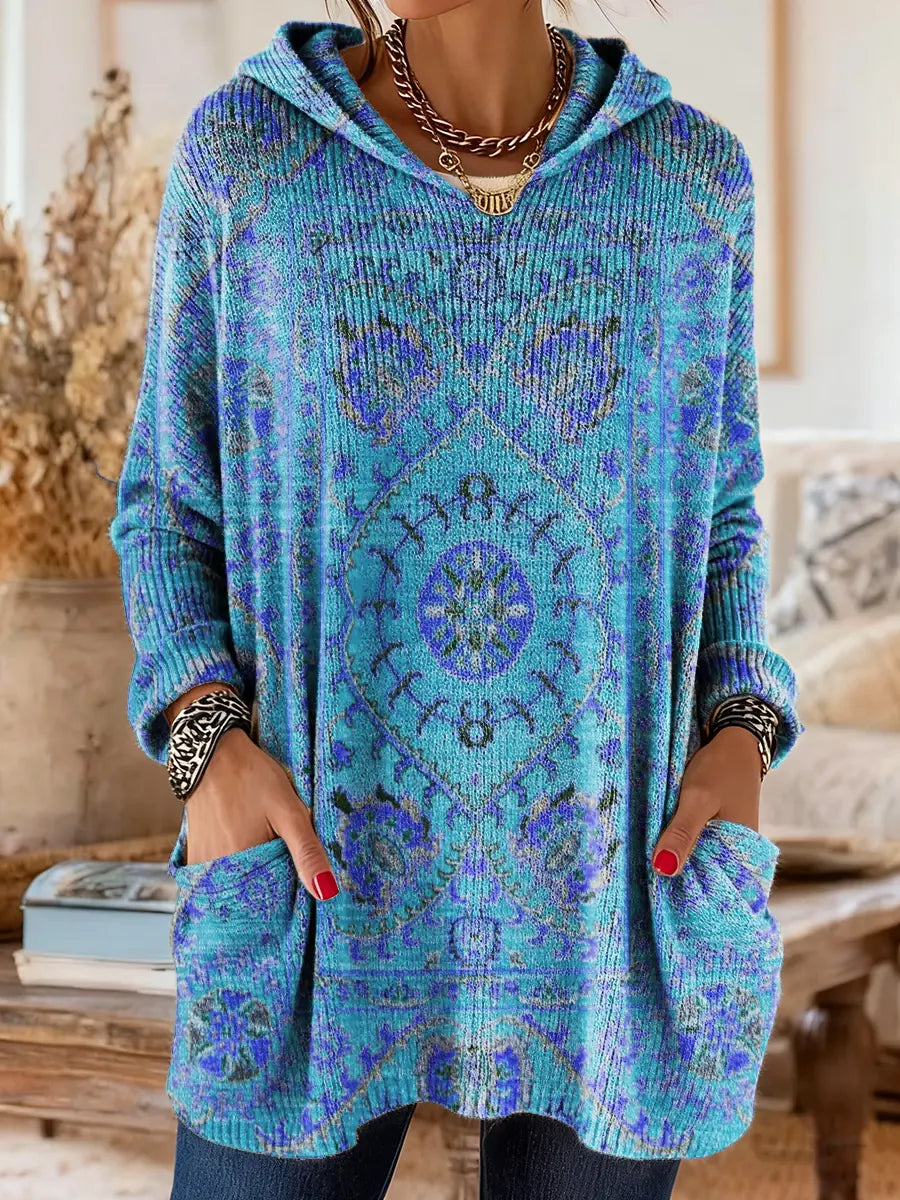 Amelie | Retro Kapuzen-Tunika mit Ethno-Print für Damen